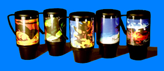 Planet Squared presents... A brand new collection of stylish Travel Mugs by artist R~A~S. NEW FOR 2006